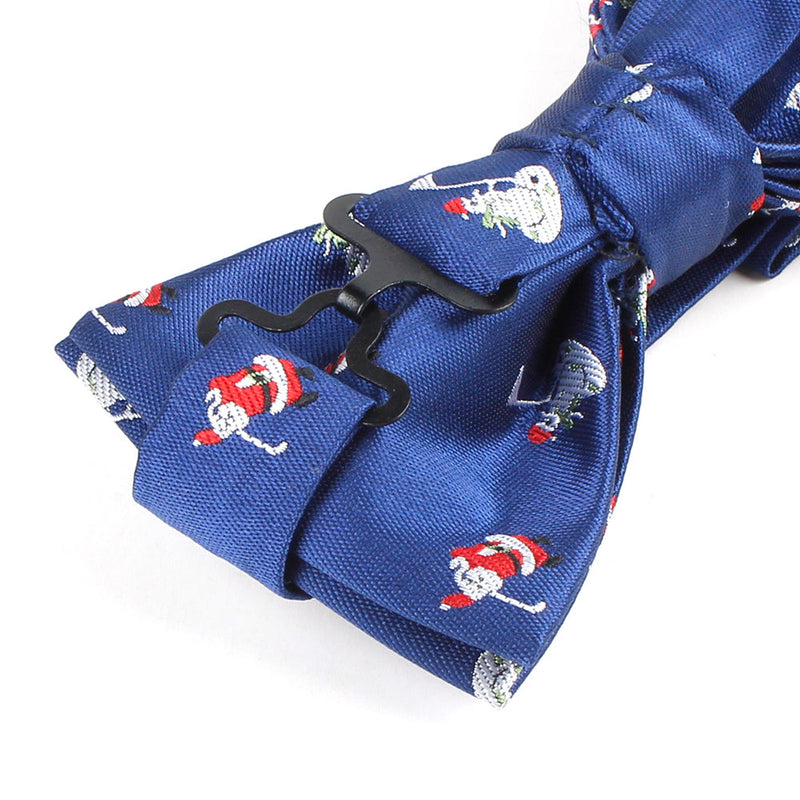 Men's Santa and Snowman Xmas Blue Christmas Bow Tie