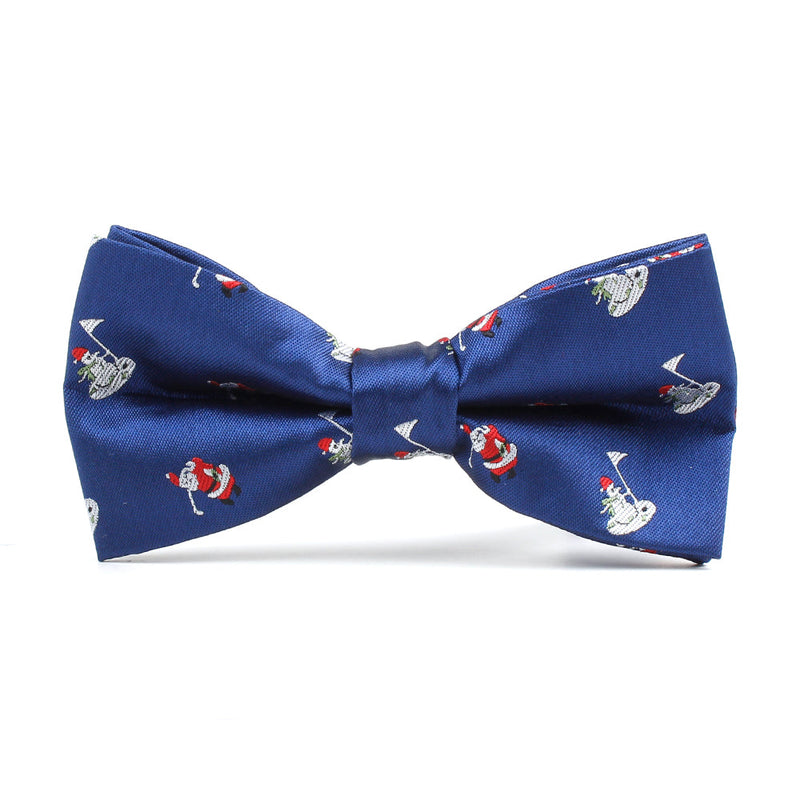 Men's Santa and Snowman Xmas Blue Christmas Bow Tie