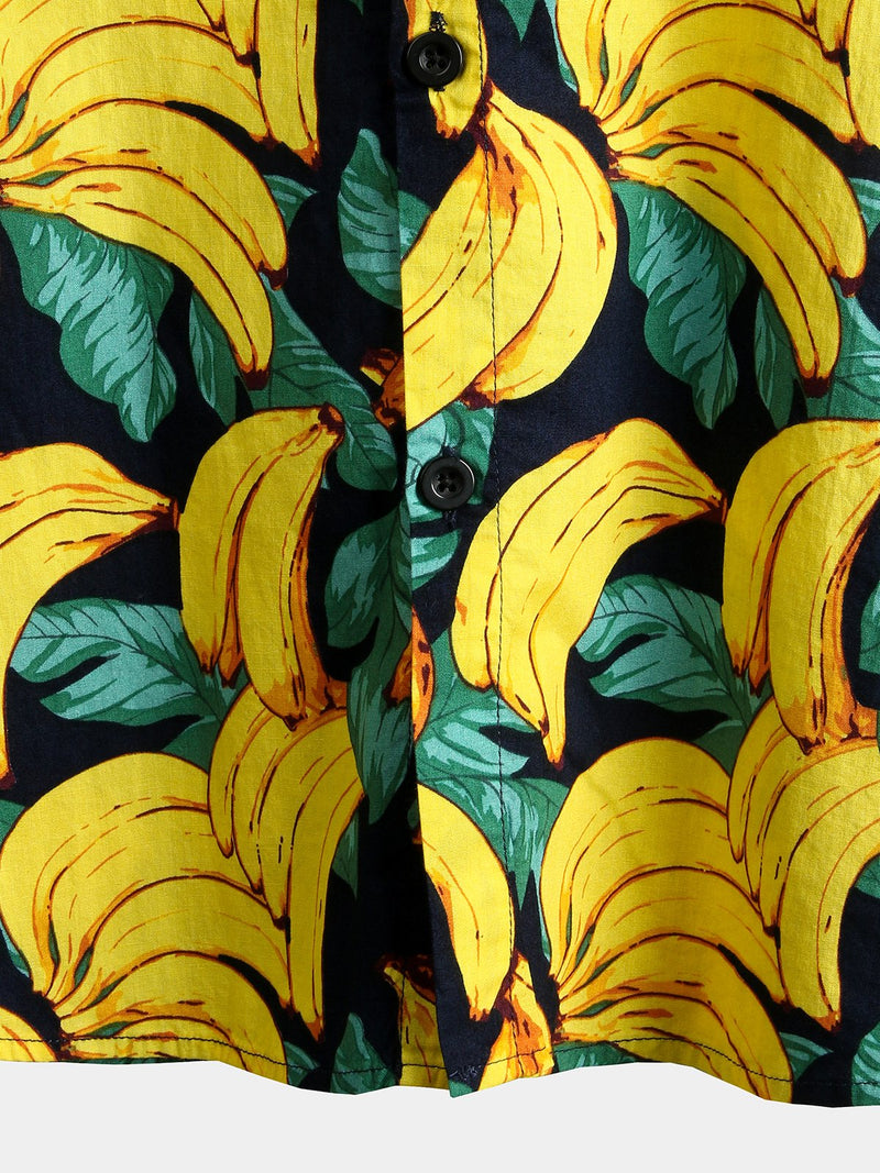 Men's Tropical Banana Print Hawaiian Short Sleeve Shirt