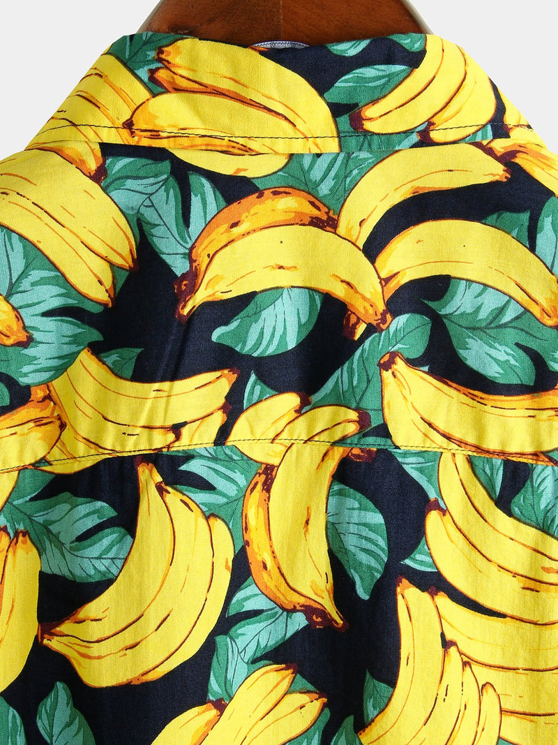 Men's Tropical Banana Print Hawaiian Short Sleeve Shirt