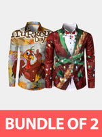 Bundle Of 2|Men's Printed Regular Fit Festive Long Sleeve Shirt