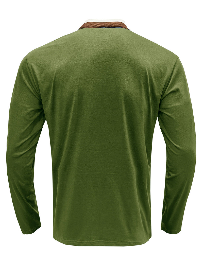Men's Henry Collar Solid Color Long Sleeve Casual T-Shirt
