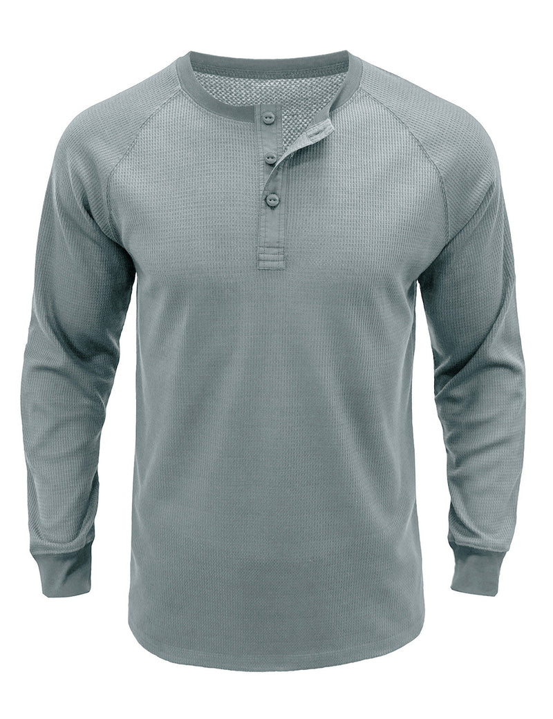 Men's  Solid Color Henry Collar Long Sleeve Casual T-Shirt