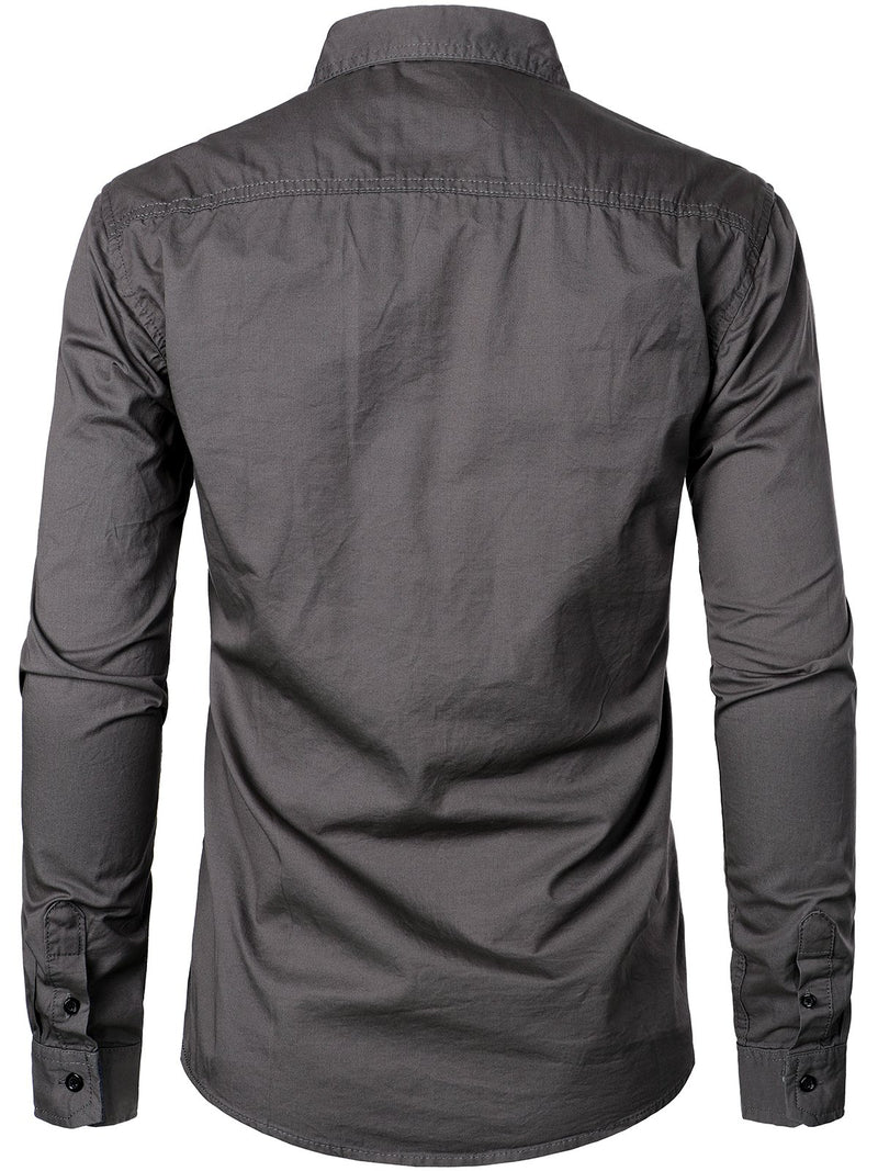 Men's Long Sleeve Lapel Pocket Cotton Army Outdoor Casual Shirt