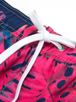 Men's Summer Tropical Leaf Print Beach Shorts Navy Blue Swimming Trunks