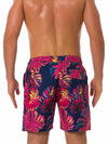 Men's Summer Tropical Leaf Print Beach Shorts Navy Blue Swimming Trunks
