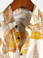 Men's Tropical Leaves Print Short Sleeve Shirt