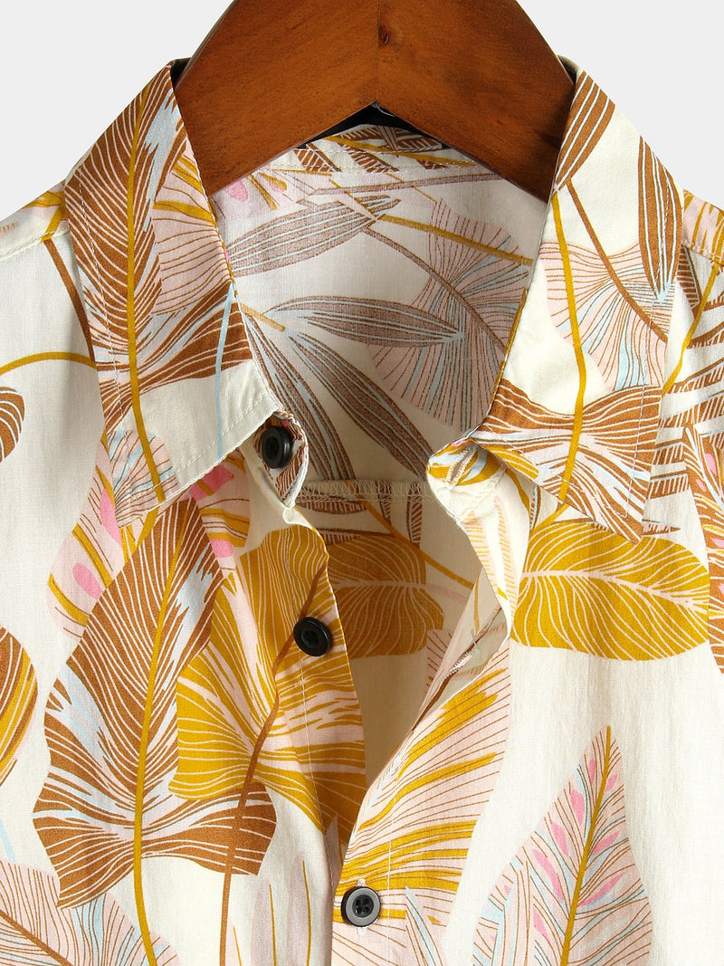 Men's Tropical Leaves Print Short Sleeve Shirt