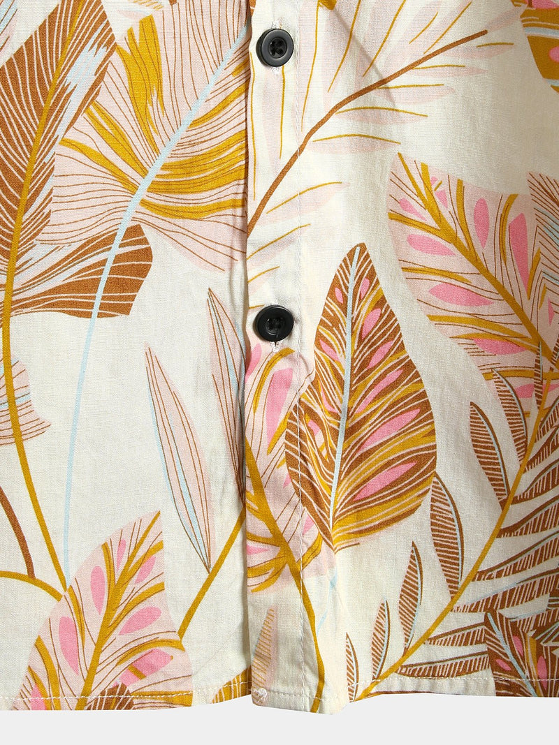 Men's Tropical Leaves Print Short Sleeve Shirt