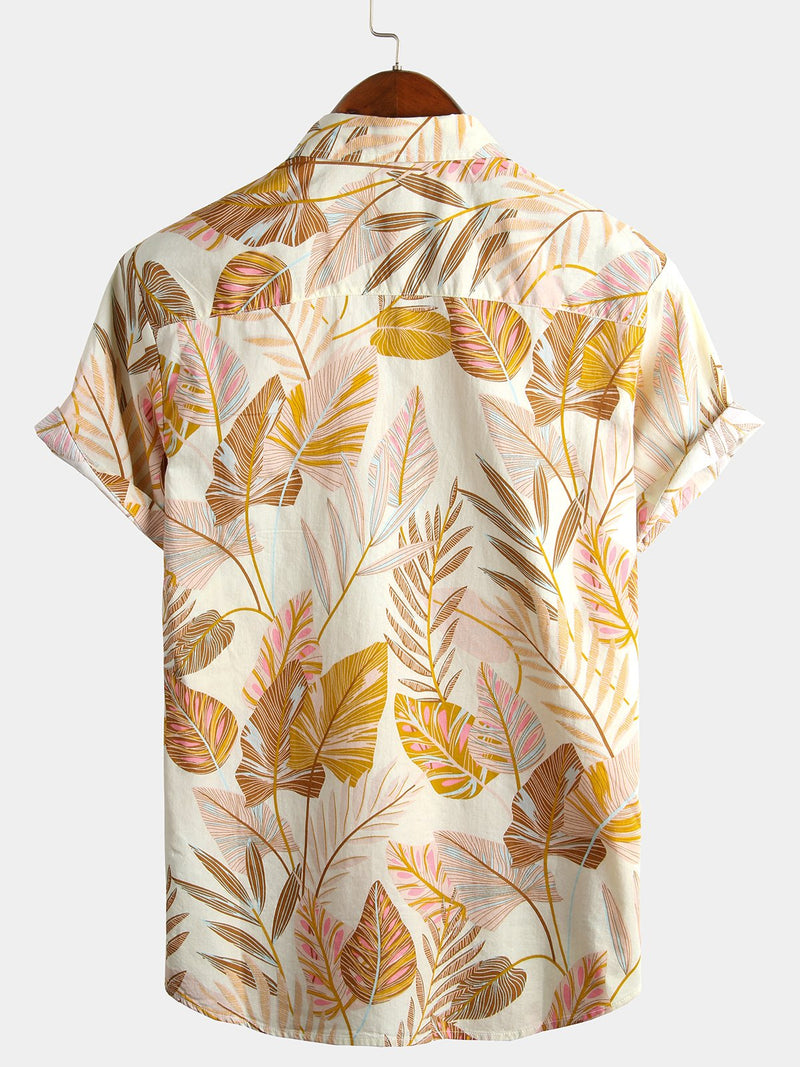 Men's Tropical Leaves Print Short Sleeve Shirt