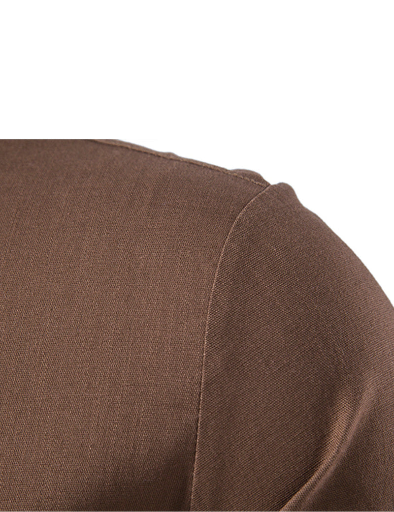 Men's Casual Henley Retro Lace Up Cotton Long Sleeve Shirt Drawstring Top
