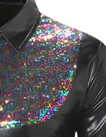 Men's Button Up Luxury Shiny Tuxedo Party Costume Long Sleeve Dress Shirt