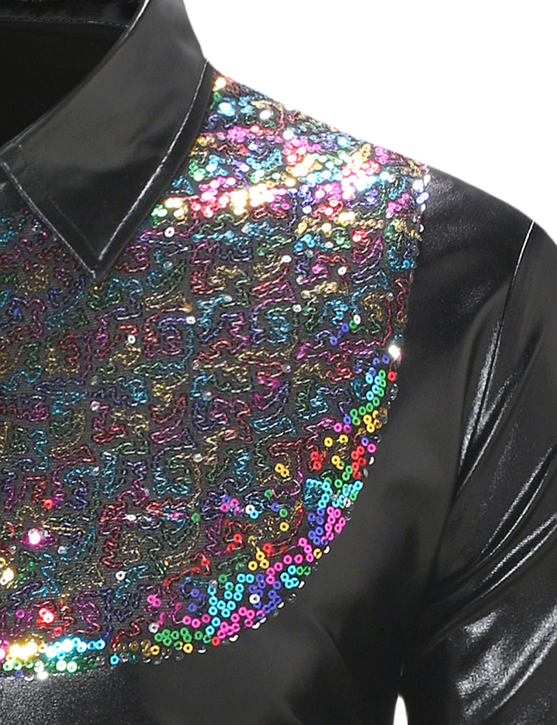 Men's Button Up Luxury Shiny Tuxedo Party Costume Long Sleeve Dress Shirt