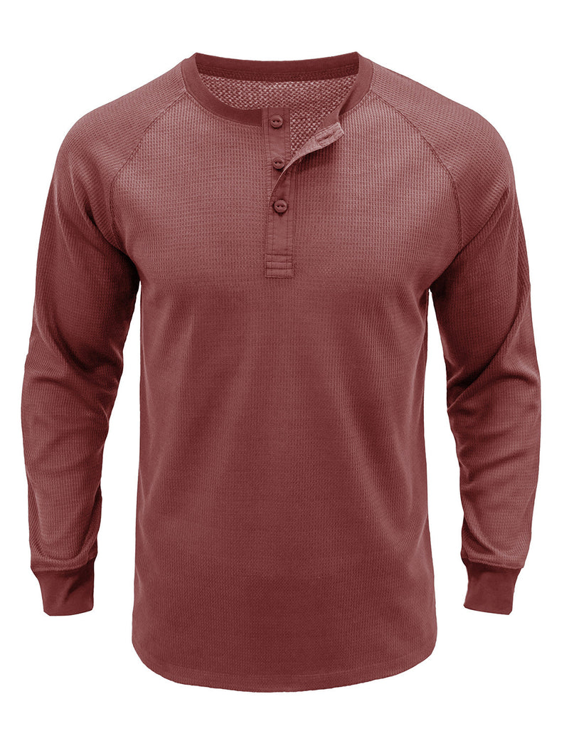 Men's  Solid Color Henry Collar Long Sleeve Casual T-Shirt