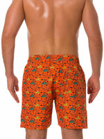 Men's Summer Fun Dinosaur Print Orange Beach Shorts Swimming Trunks