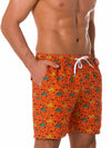 Men's Summer Fun Dinosaur Print Orange Beach Shorts Swimming Trunks