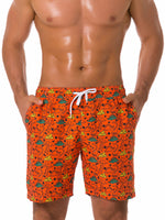 Men's Summer Fun Dinosaur Print Orange Beach Shorts Swimming Trunks