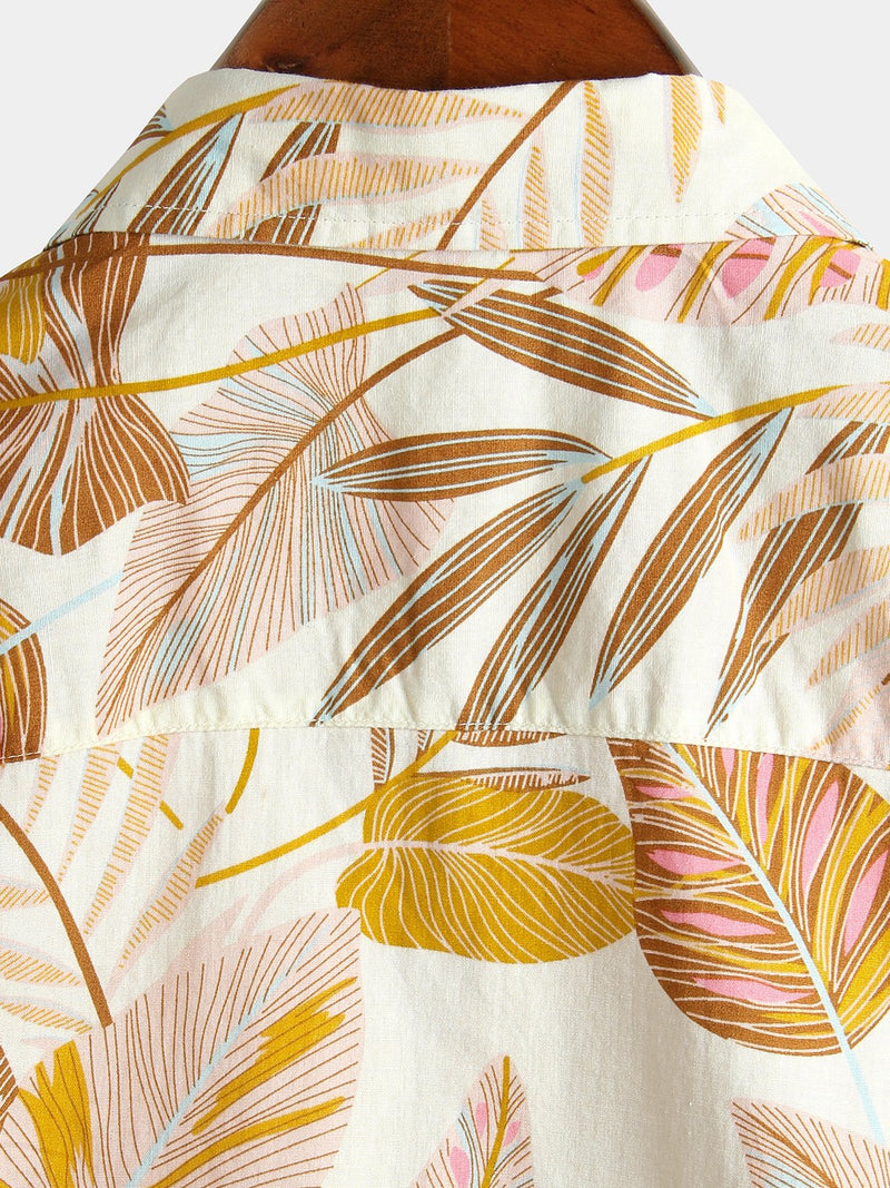 Men's Tropical Leaves Print Short Sleeve Shirt