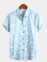 Men's Floral Daisy Print Tropical Hawaiian Cotton Flower Shirt