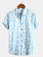 Men's Floral Daisy Print Tropical Hawaiian Cotton Flower Shirt