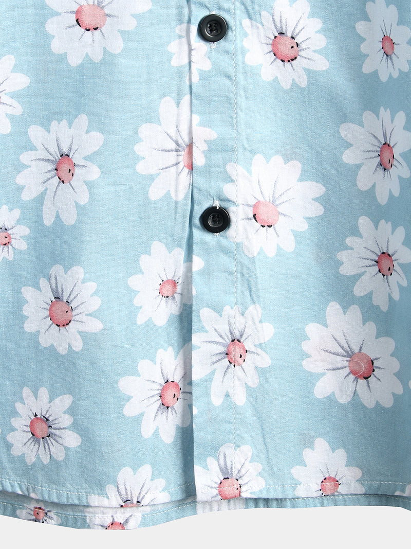 Men's Floral Daisy Print Tropical Hawaiian Cotton Flower Shirt