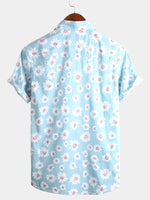Men's Floral Daisy Print Tropical Hawaiian Cotton Flower Shirt