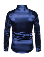 Men's Satin Smooth Button Up Tuxedo Long Sleeve Party Dress Shirt