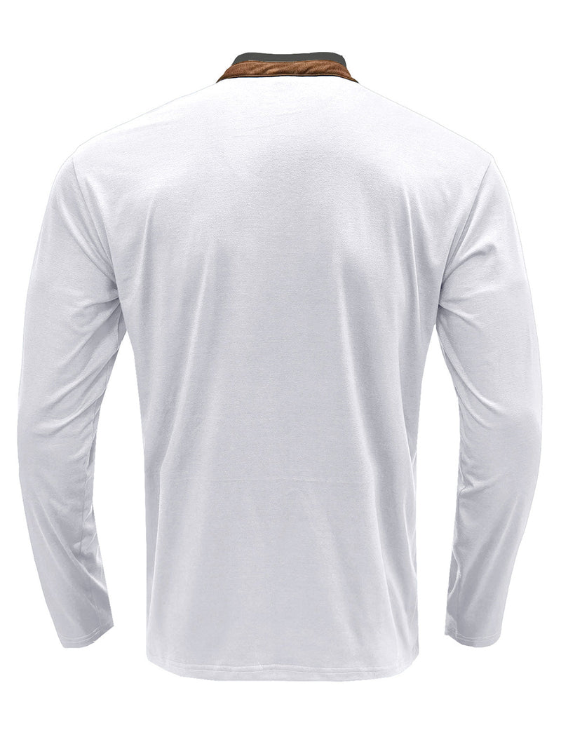 Men's Henry Collar Solid Color Long Sleeve Casual T-Shirt