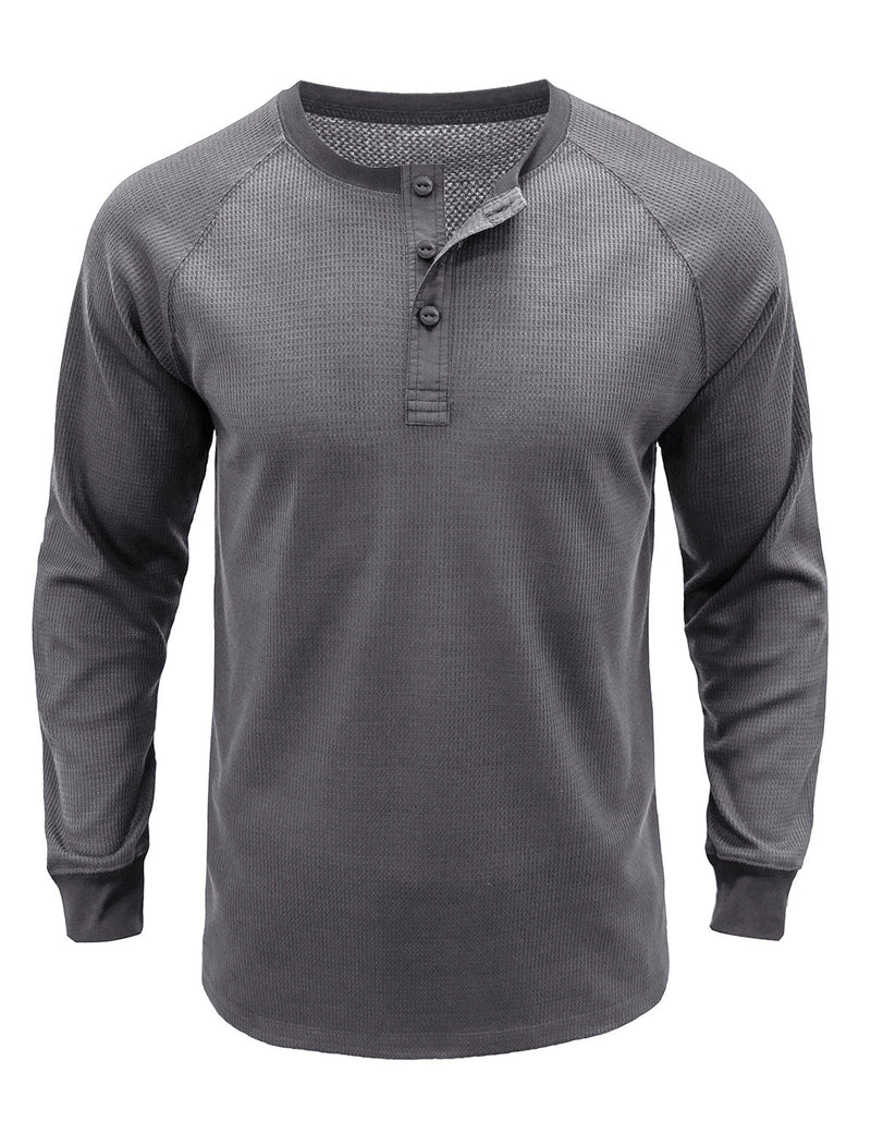Men's  Solid Color Henry Collar Long Sleeve Casual T-Shirt