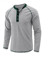 Men's Henry Collar Casual  Solid Color Long Sleeve T-Shirt