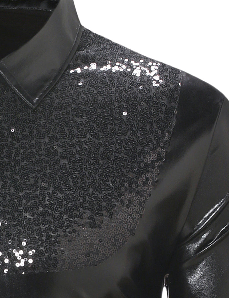 Men's Luxury Shiny Button Up Tuxedo Costume Long Sleeve Party Dress Shirt
