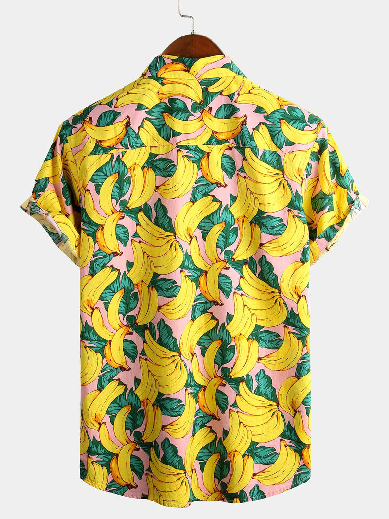 Men's Banana Cotton Fruit Print Tropical Hawaiian Shirt