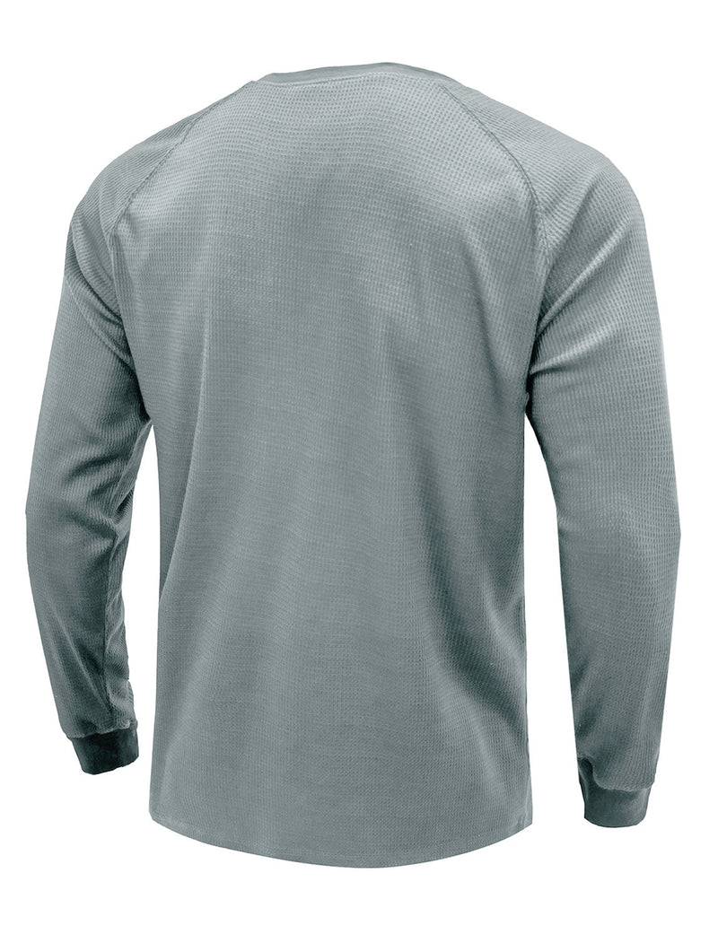Men's  Solid Color Henry Collar Long Sleeve Casual T-Shirt