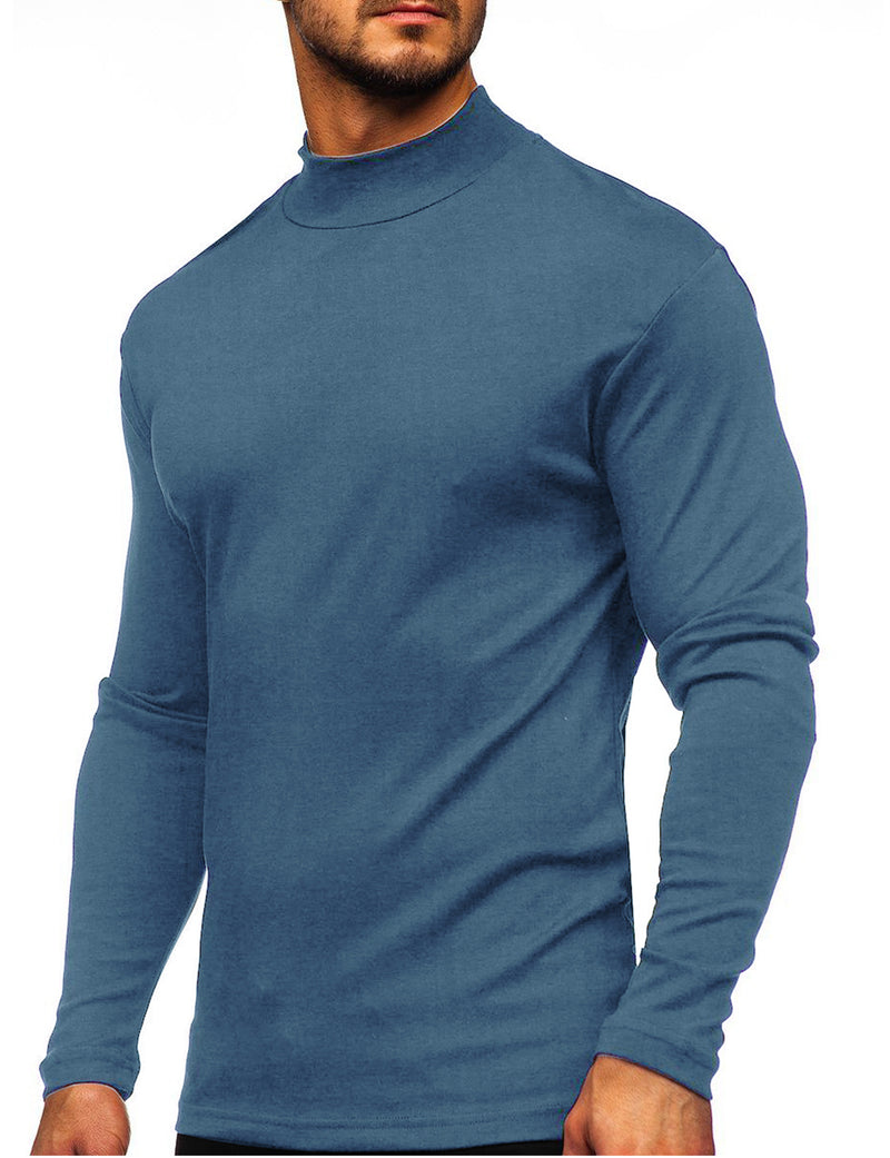 Men's Casual High-Neck Solid Color Long Sleeve T-shirt