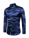 Men's Satin Smooth Button Up Tuxedo Long Sleeve Party Dress Shirt