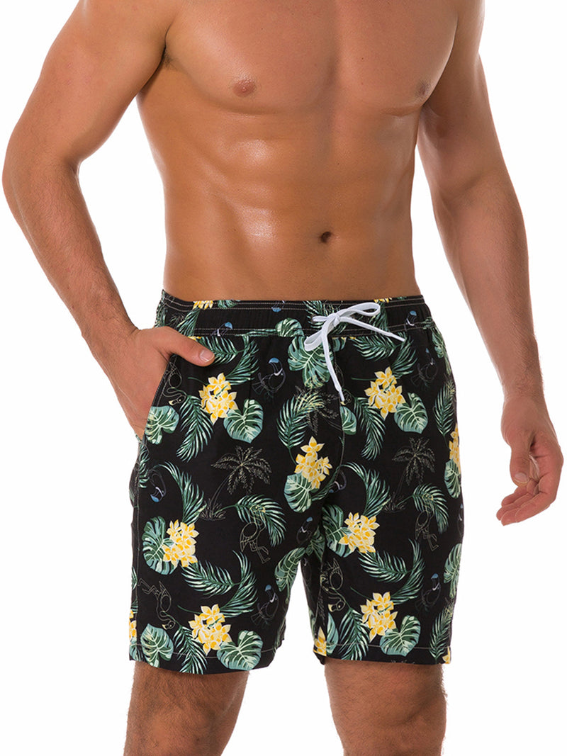 Men's Summer Tropical Floral Leaf Print Beach Shorts Swimming Trunks