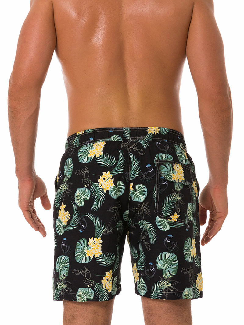 Men's Summer Tropical Floral Leaf Print Beach Shorts Swimming Trunks