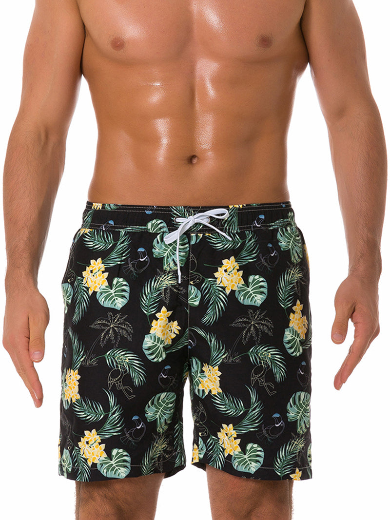 Men's Summer Tropical Floral Leaf Print Beach Shorts Swimming Trunks
