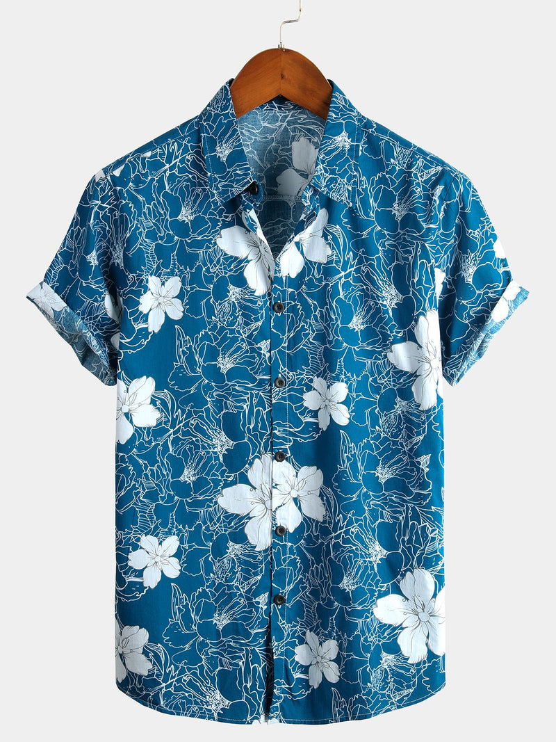 Men's Floral Printed Holiday Breathable Short Sleeve Shirt