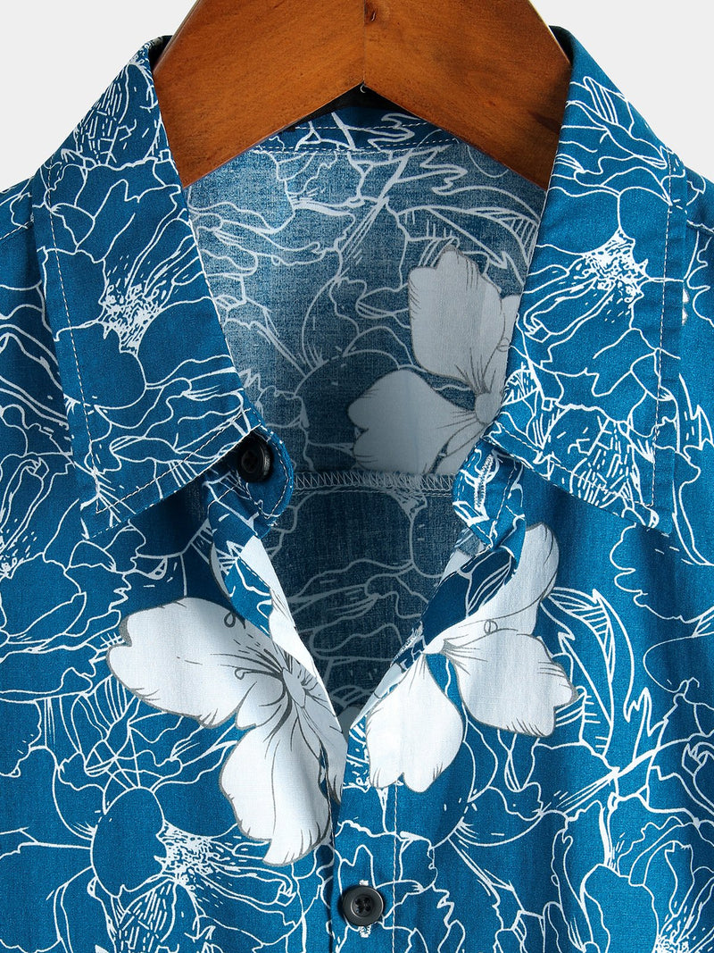 Men's Floral Printed Holiday Breathable Short Sleeve Shirt