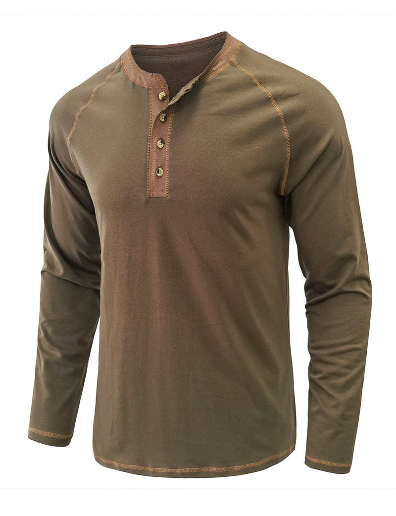 Men's Henry Collar Casual  Solid Color Long Sleeve T-Shirt