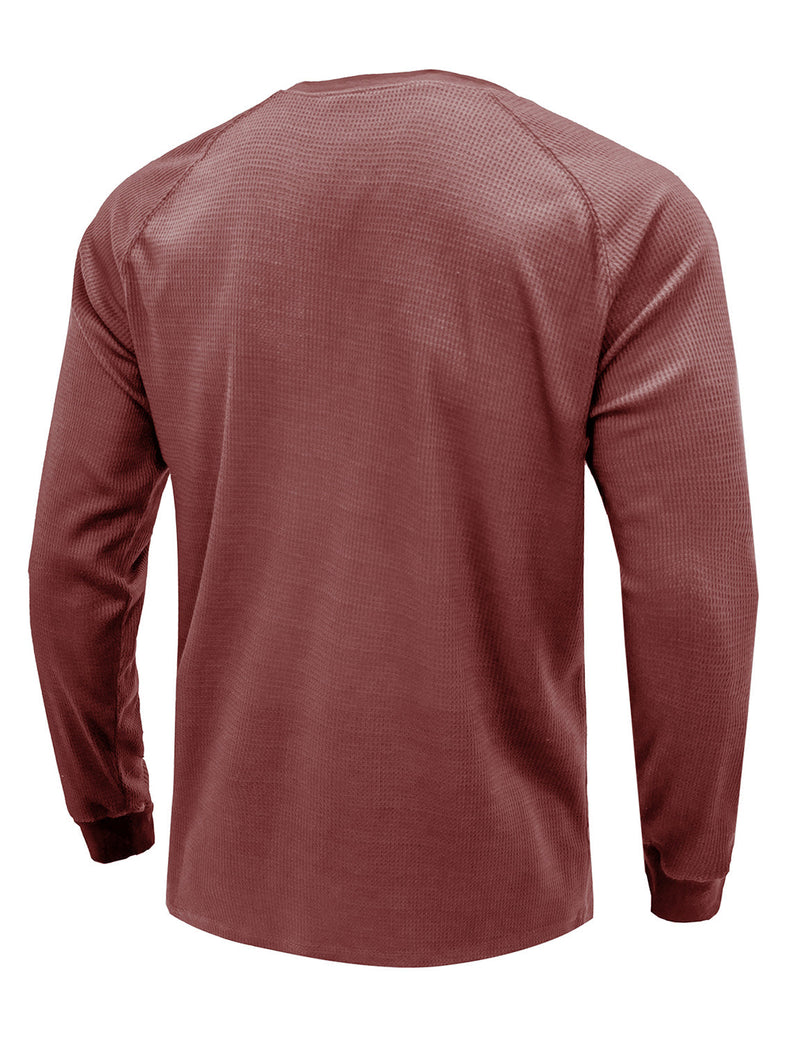Men's  Solid Color Henry Collar Long Sleeve Casual T-Shirt