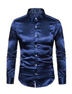 Men's Satin Smooth Button Up Tuxedo Long Sleeve Party Dress Shirt