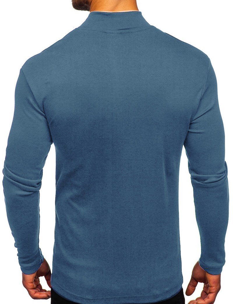 Men's Casual High-Neck Solid Color Long Sleeve T-shirt