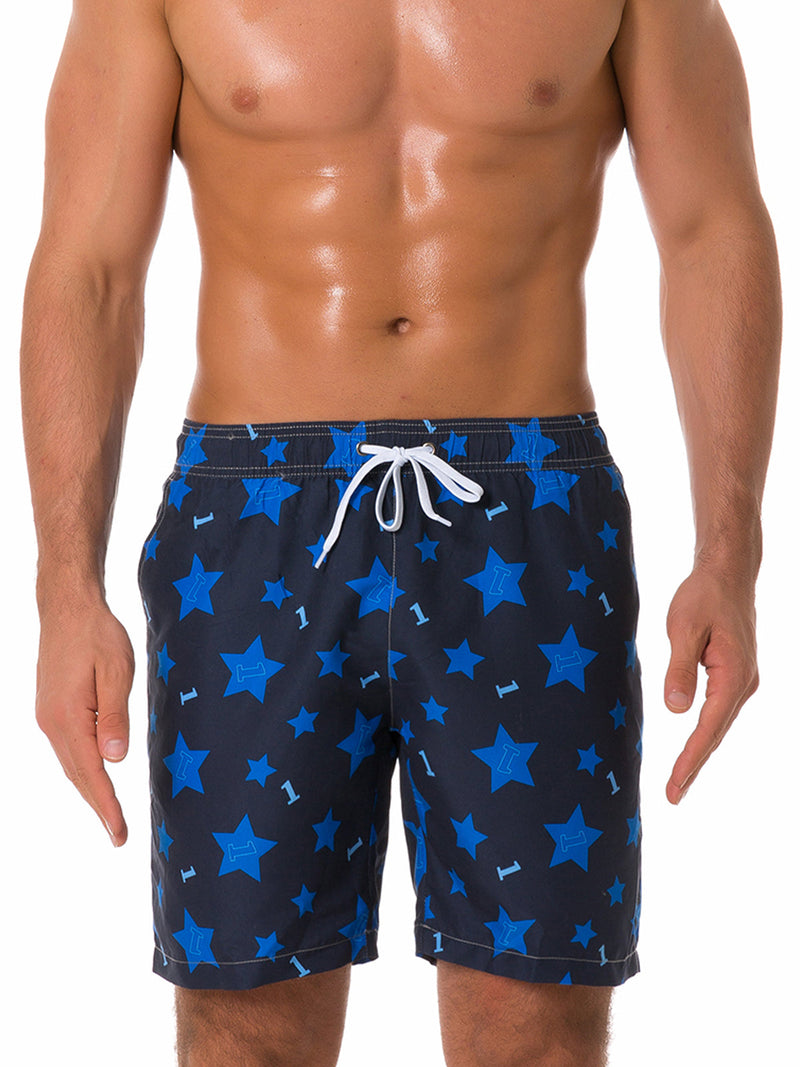 Men's Summer Casual Blue Stars Beach Shorts Swimming Trunks