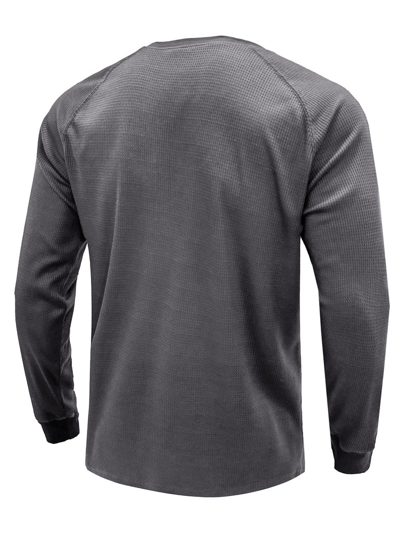 Men's  Solid Color Henry Collar Long Sleeve Casual T-Shirt