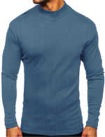 Men's Casual High-Neck Solid Color Long Sleeve T-shirt
