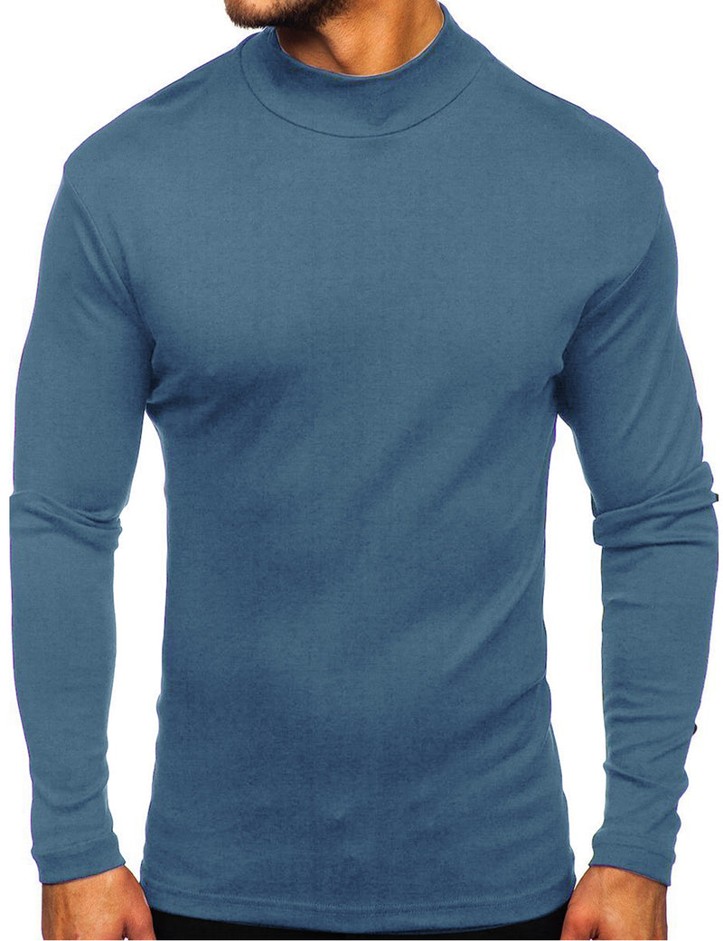 Men's Casual High-Neck Solid Color Long Sleeve T-shirt