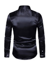 Men's Satin Smooth Button Up Tuxedo Long Sleeve Party Dress Shirt