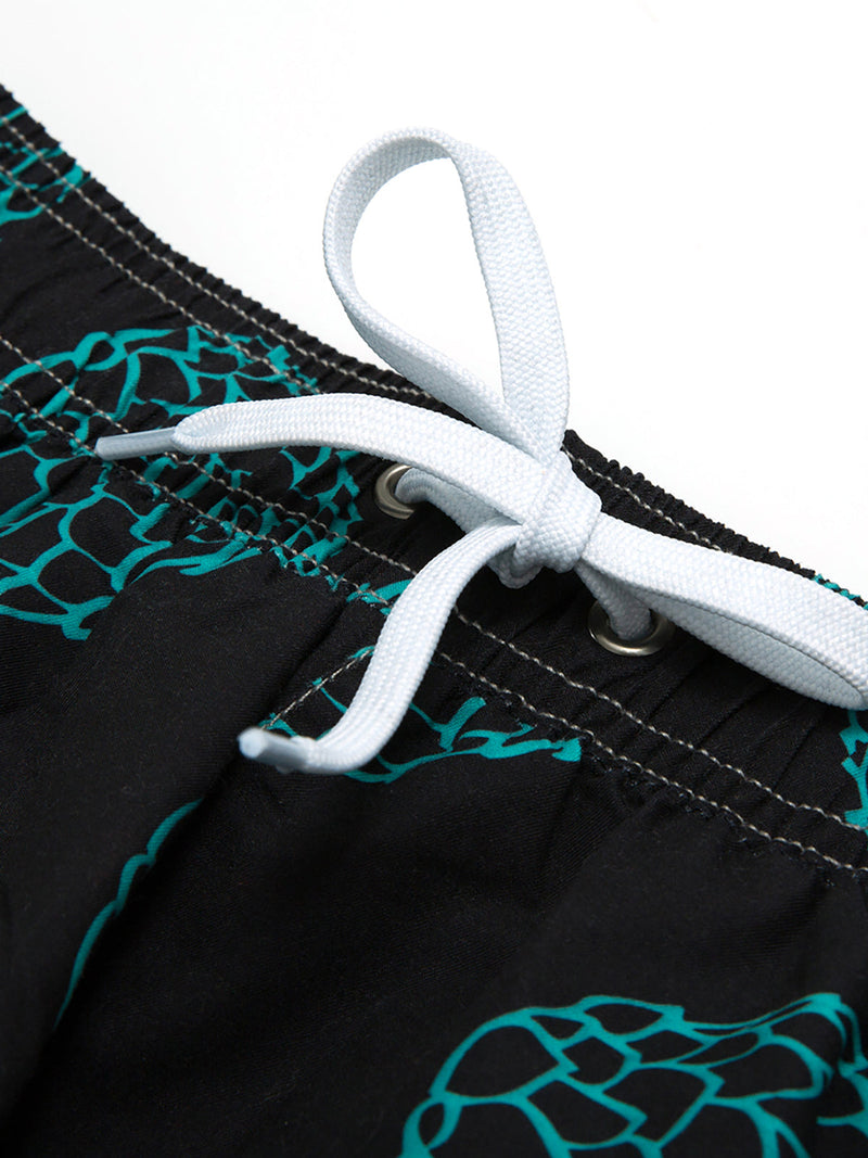 Men's Summer Pineapple Fruit Print Black Beach Shorts Swimming Trunks